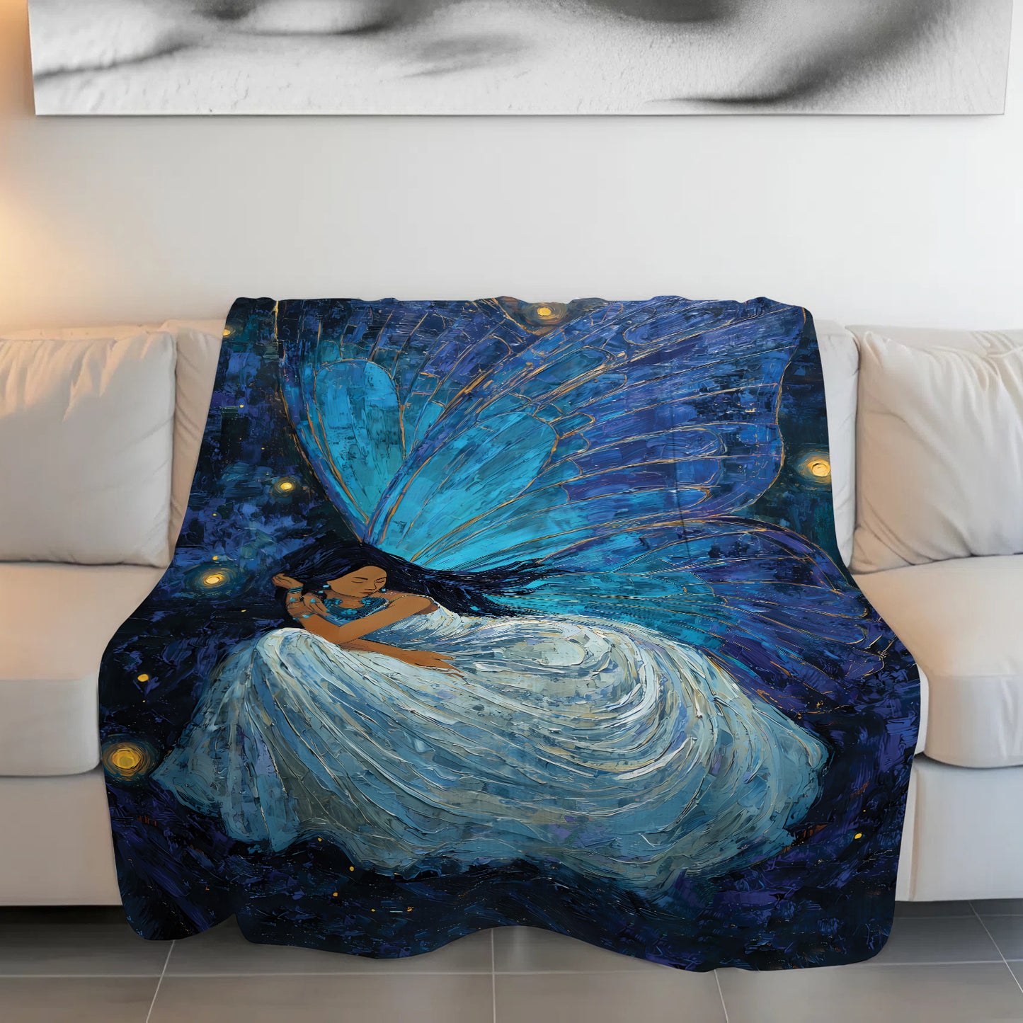 Azure Butterfly Woman Personalized Premium Blanket