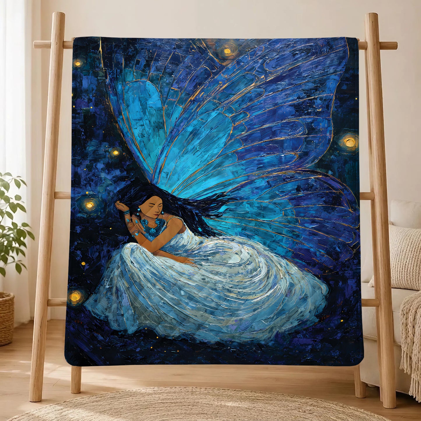Azure Butterfly Woman Personalized Premium Blanket