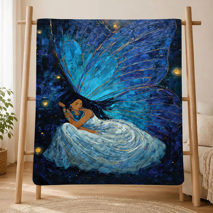 Azure Butterfly Woman Personalized Premium Blanket