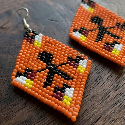 SALE 50% OFF -Orange Hope - Beaded Fringe Earrings, Handmade Orange Seed Bead