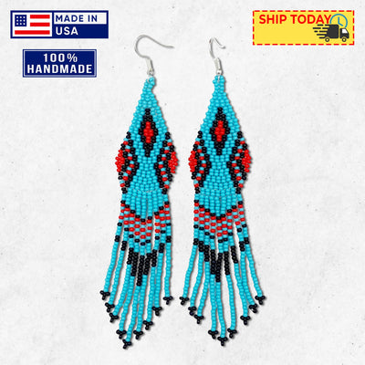 SALE 50% OFF - Turquoise Blue Seed Beaded Handmade Earrings For Women