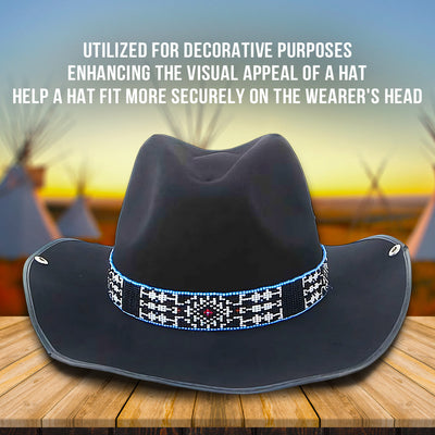 SALE 50% OFF - Medicine man’s Eye Beadwork Blue Black Beaded Cowboy Hat Band Belt IBL