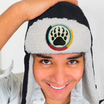 SALE 50% OFF - Bear Paw Beaded Winter Trapper Hats for Men Women Native American Style