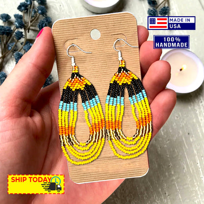 SALE 50 %OFF - Orange Black Fire Seed Beaded Necklace Earrings  Bear Paw Beadwork