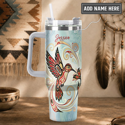 Crimson Hummingbird Elegance Personalized Tumbler