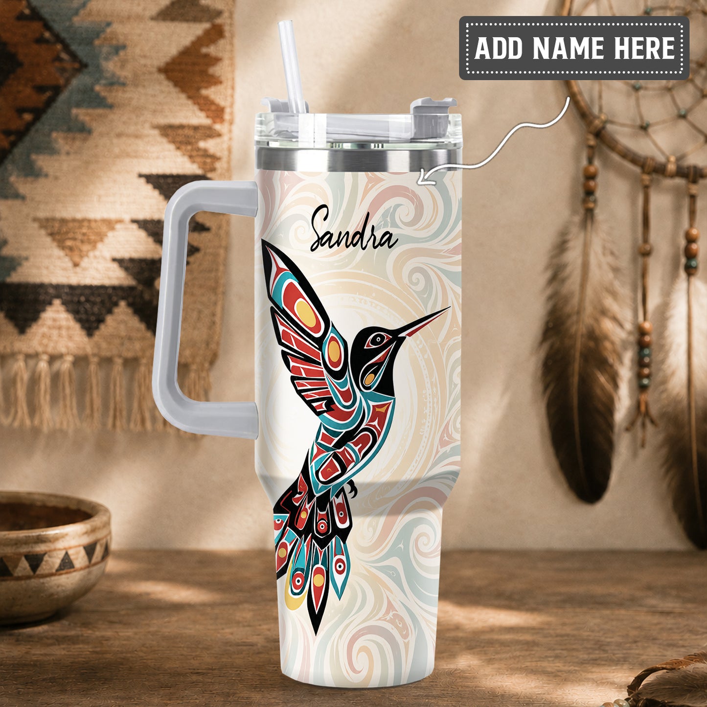Crimson Hummingbird Grace Personalized Tumbler