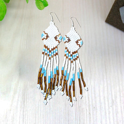 SALE 50% OFF - White Seed Beaded Handmade Earrings For Women