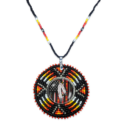 SALE 50% OFF - Native Flag Sunburst Handmade Beaded Wire Necklace Pendant Unisex With Native American Style