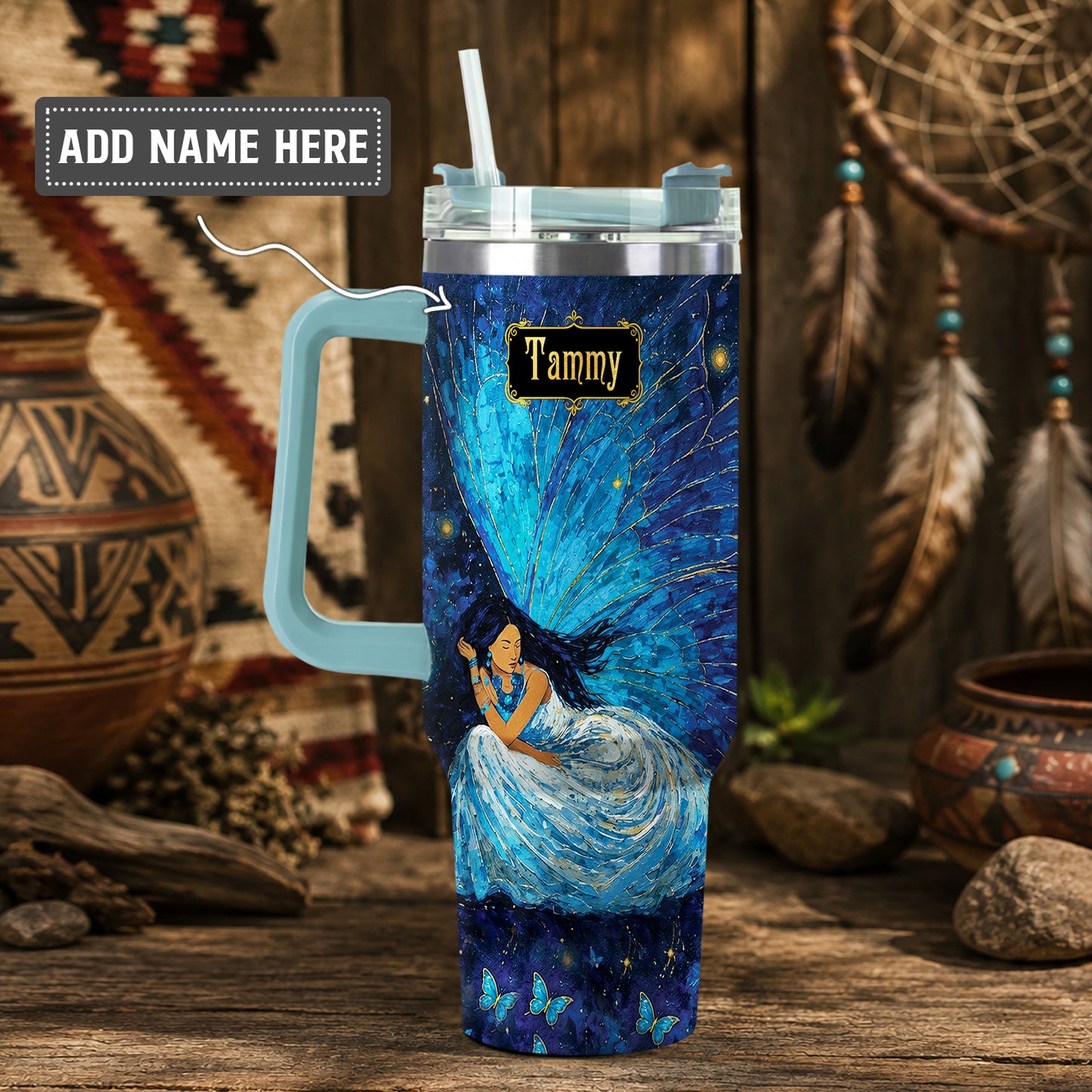 Azure Butterfly Woman Personalized Tumbler