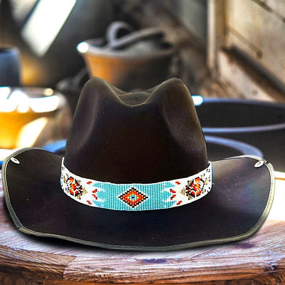 SALE 50% OFF - Turquoise Blue Turtle Beaded Cowboy Hat Band Waist Belt IBL