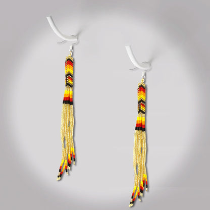 SALE 50% OFF - Gold Extra Long Pattern Beaded Handmade Earrings For Women Native Style