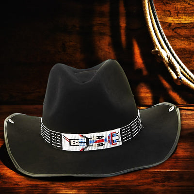 SALE 50% OFF - Black Red White Seed Beaded Yei Dancer Beadwork Cowboy Hat Band Belt IBL