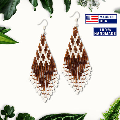 SALE 50% OFF - Seed Bead Brown Pattern Beaded Handmade Earrings For Women