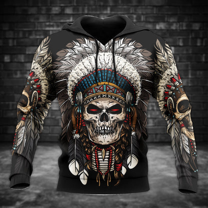 Warrior Skull Hoodie – Tribal Chief Headdress Edition