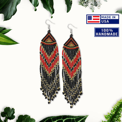 SALE 50% OFF - Red Black Long Beaded Handmade Earrings For Women