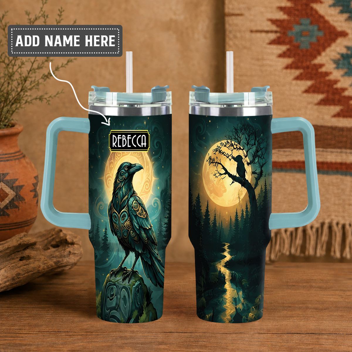 Raven Midnight Forest Personalized Tumbler