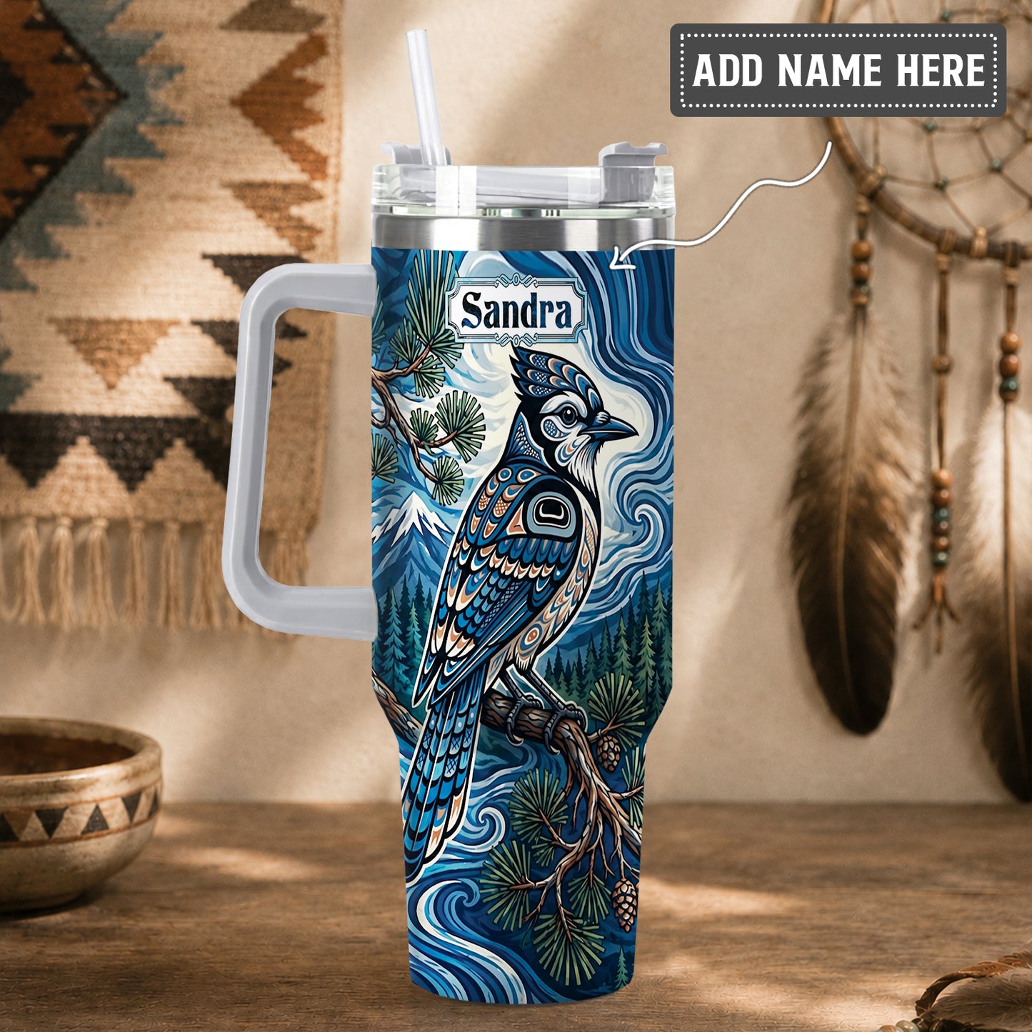 Blue Jay Forest Whispers Personalized Tumbler