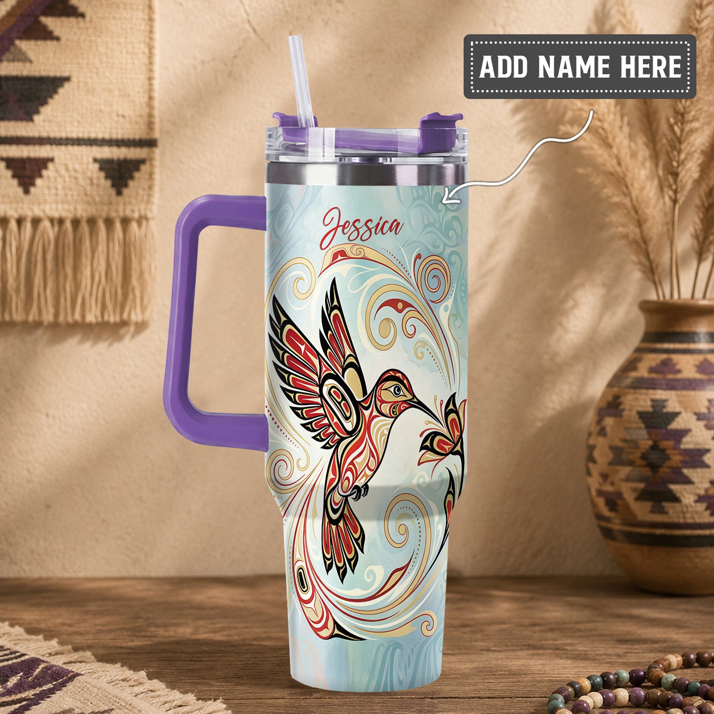 Crimson Hummingbird Elegance Personalized Tumbler