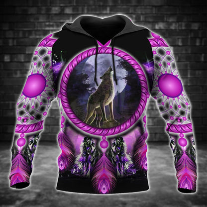 Wolf Dreamcatcher Hoodie – Purple Tribal Moon Howl Design