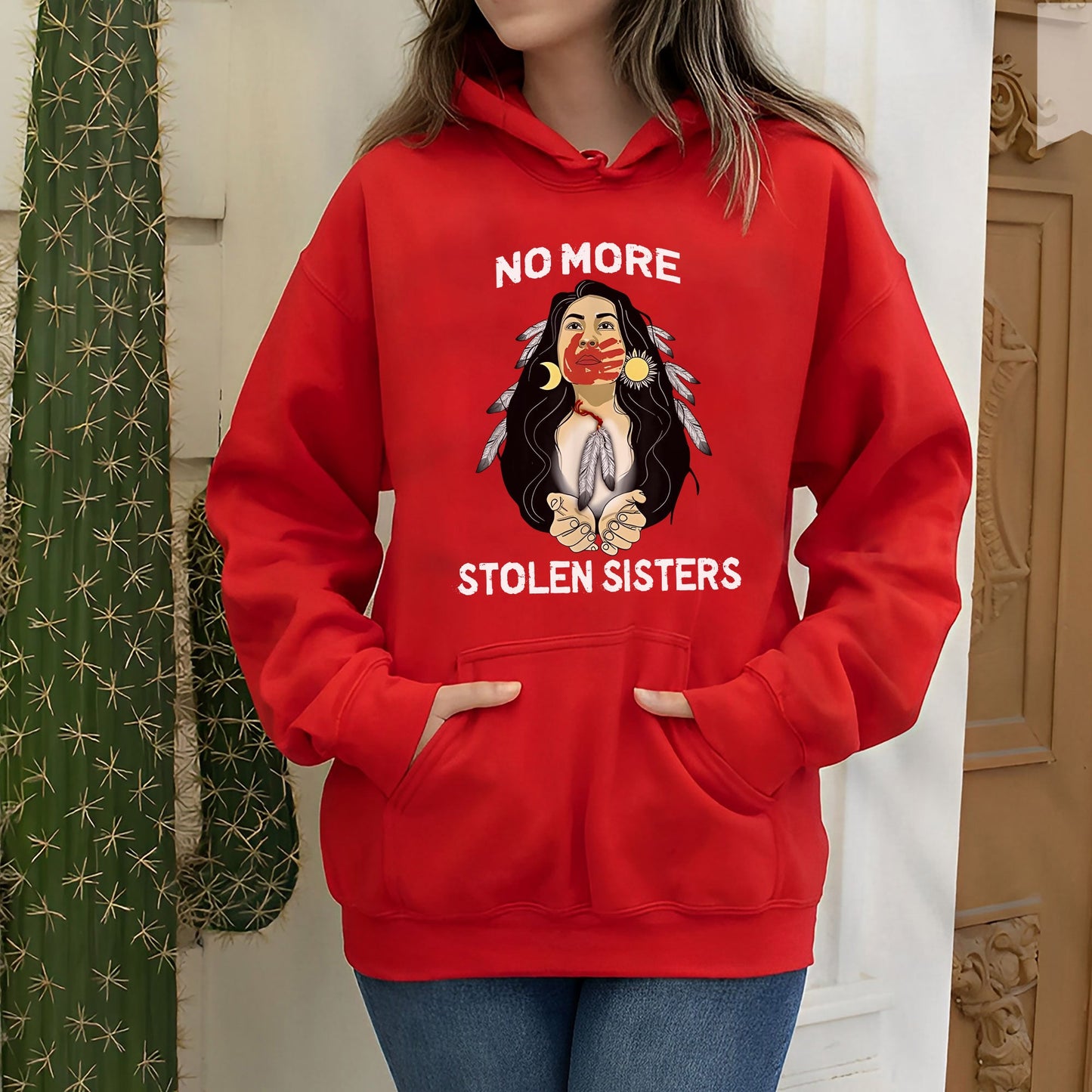 MMIW For My Sisters I Wear Red, No More Stolen Sisters, Woman Red Hand Unisex T-Shirt/Hoodie/Sweatshirt