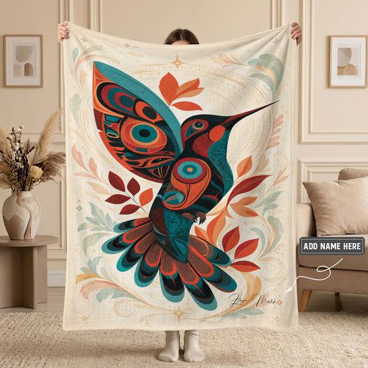 Hummingbird Ember Bloom Personalized Premium Blanket