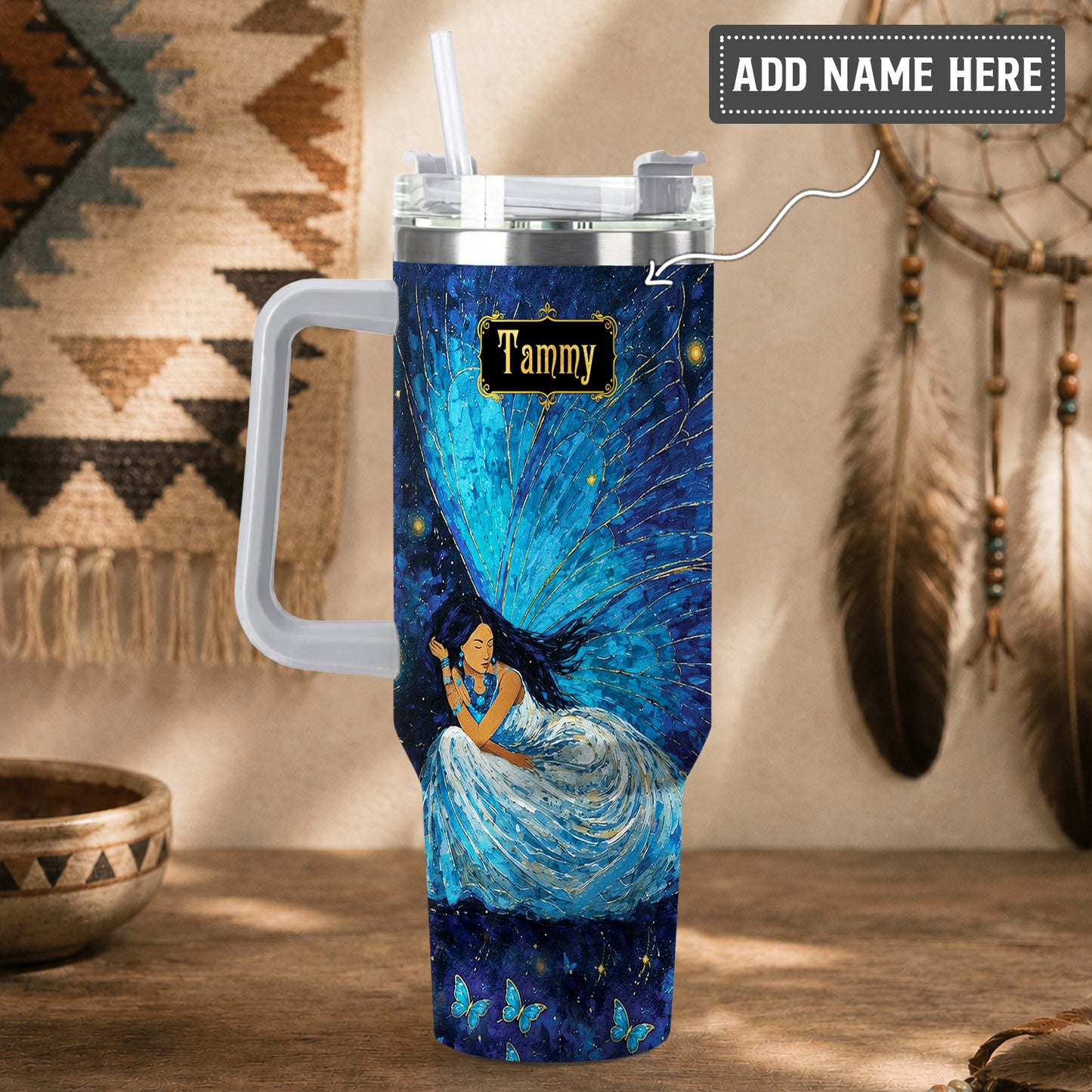 Azure Butterfly Woman Personalized Tumbler