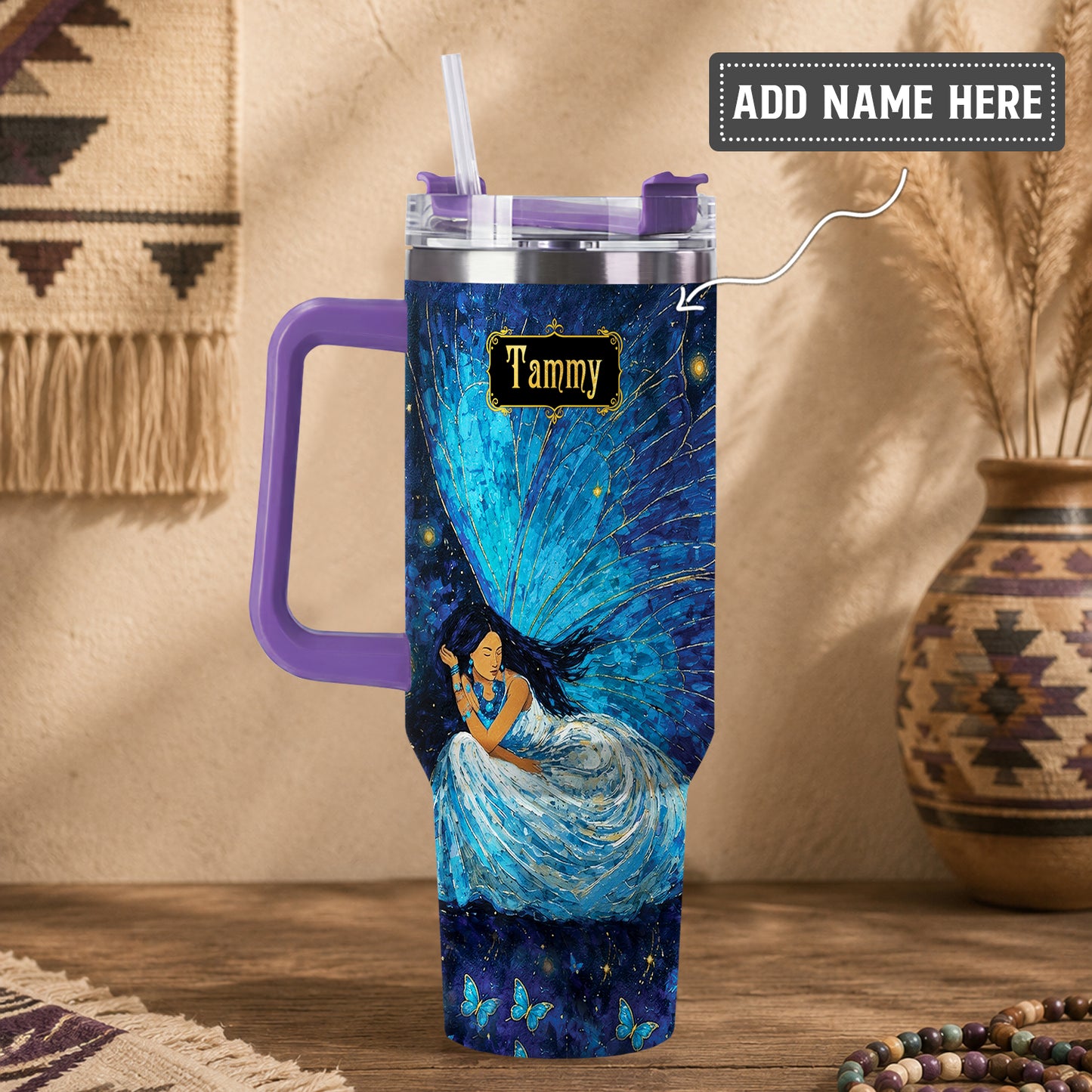 Azure Butterfly Woman Personalized Tumbler