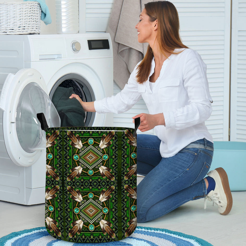 Native Green Pattern Laundry Basket WCS