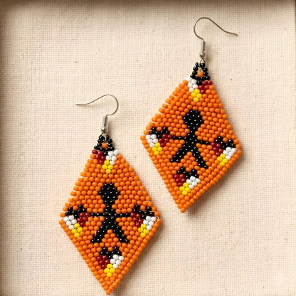 SALE 50% OFF -Orange Hope - Beaded Fringe Earrings, Handmade Orange Seed Bead