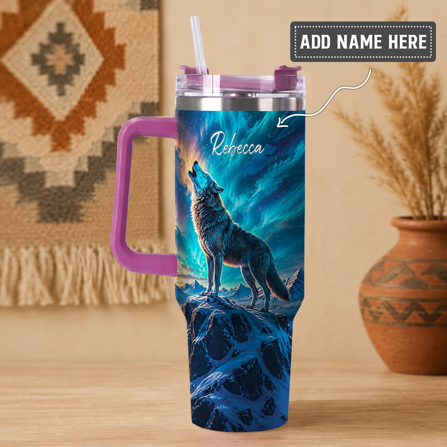 Celestial Wolf Howl Personalized Tumbler