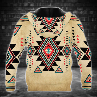 Native Geometric Print Hoodie – Desert Tones & Tribal Vibes