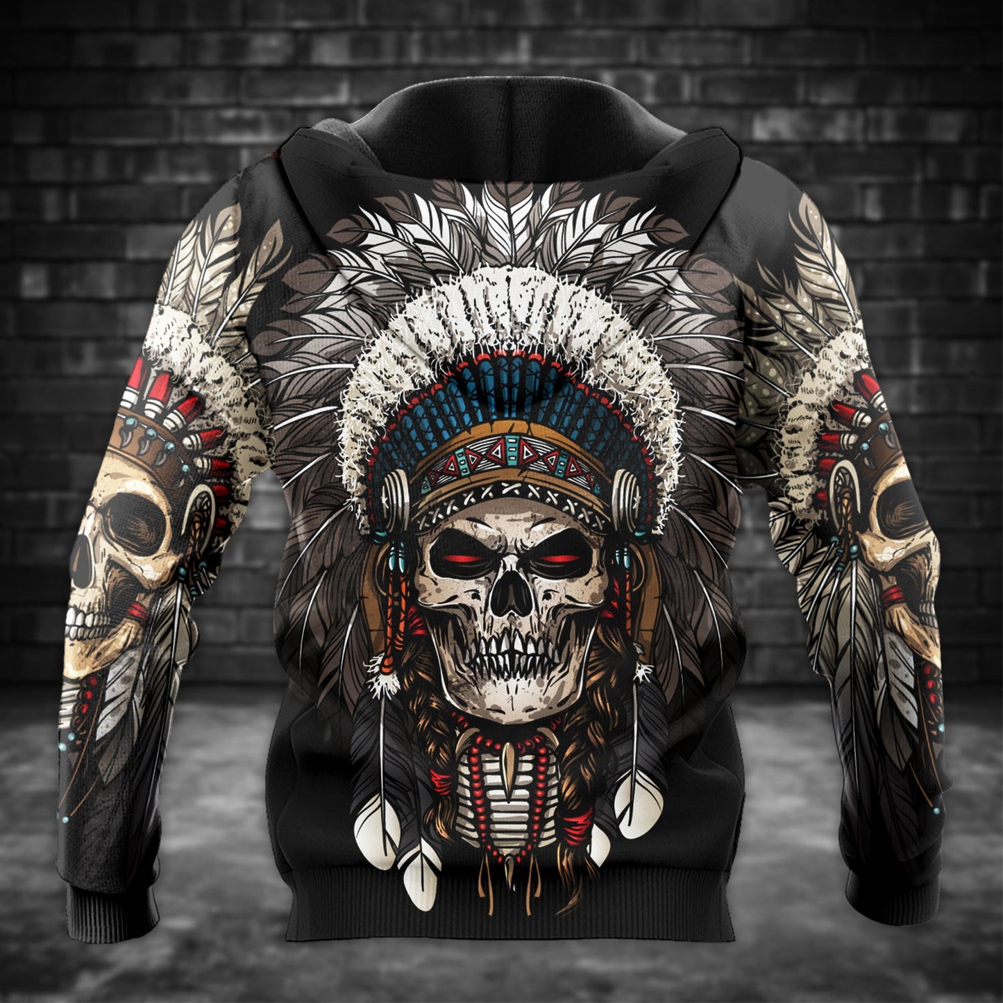 Warrior Skull Hoodie – Tribal Chief Headdress Edition