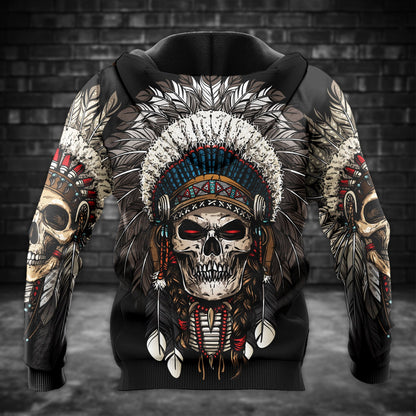 Warrior Skull Hoodie – Tribal Chief Headdress Edition