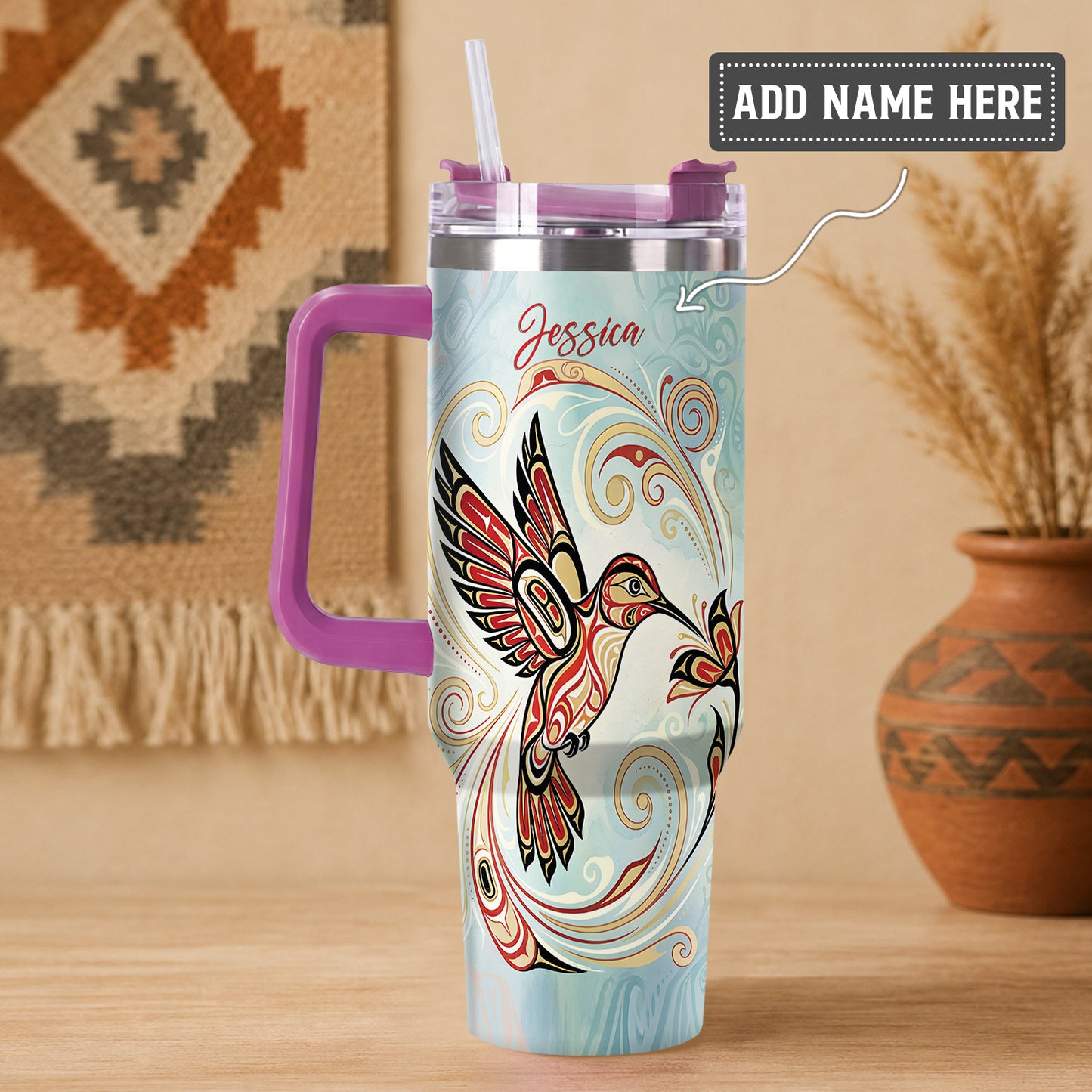 Crimson Hummingbird Elegance Personalized Tumbler