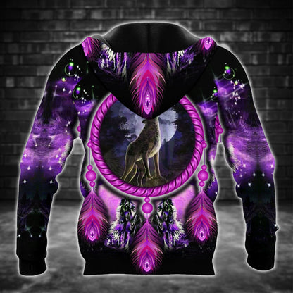 Wolf Dreamcatcher Hoodie – Purple Tribal Moon Howl Design