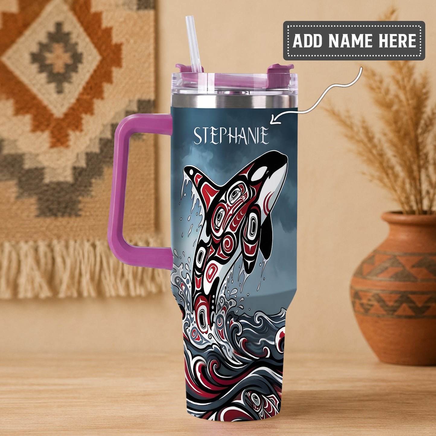 Crimson Orca Rising Personalized Tumbler