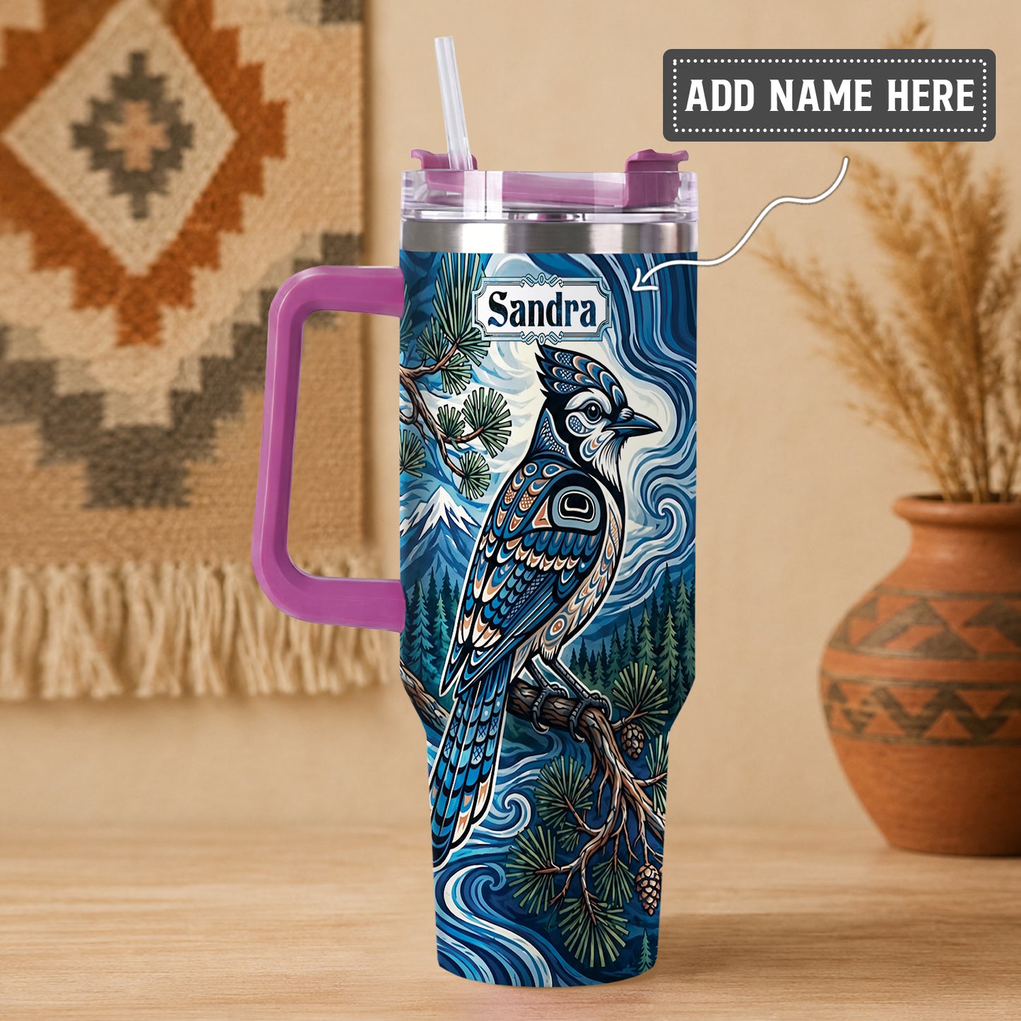 Blue Jay Forest Whispers Personalized Tumbler