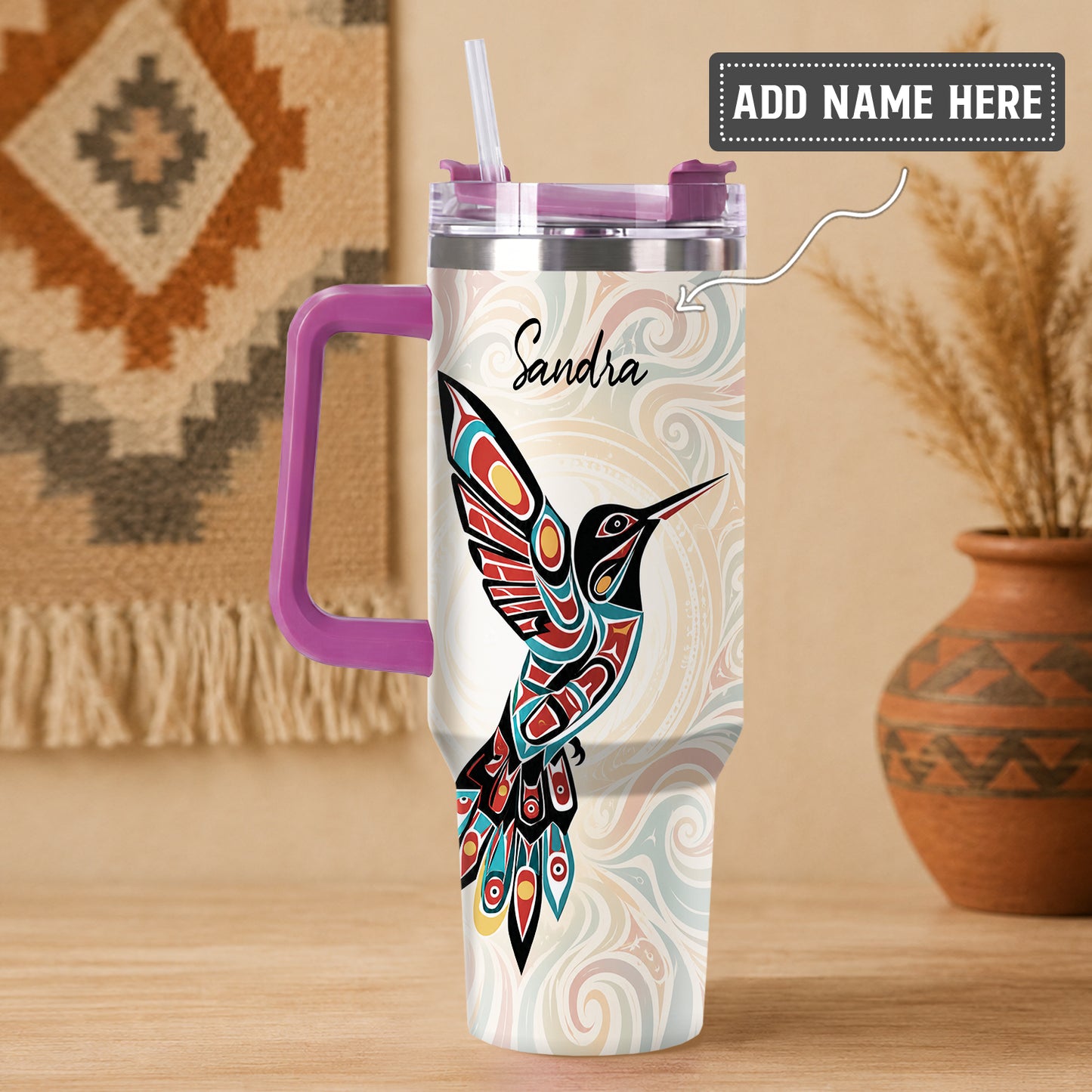 Crimson Hummingbird Grace Personalized Tumbler