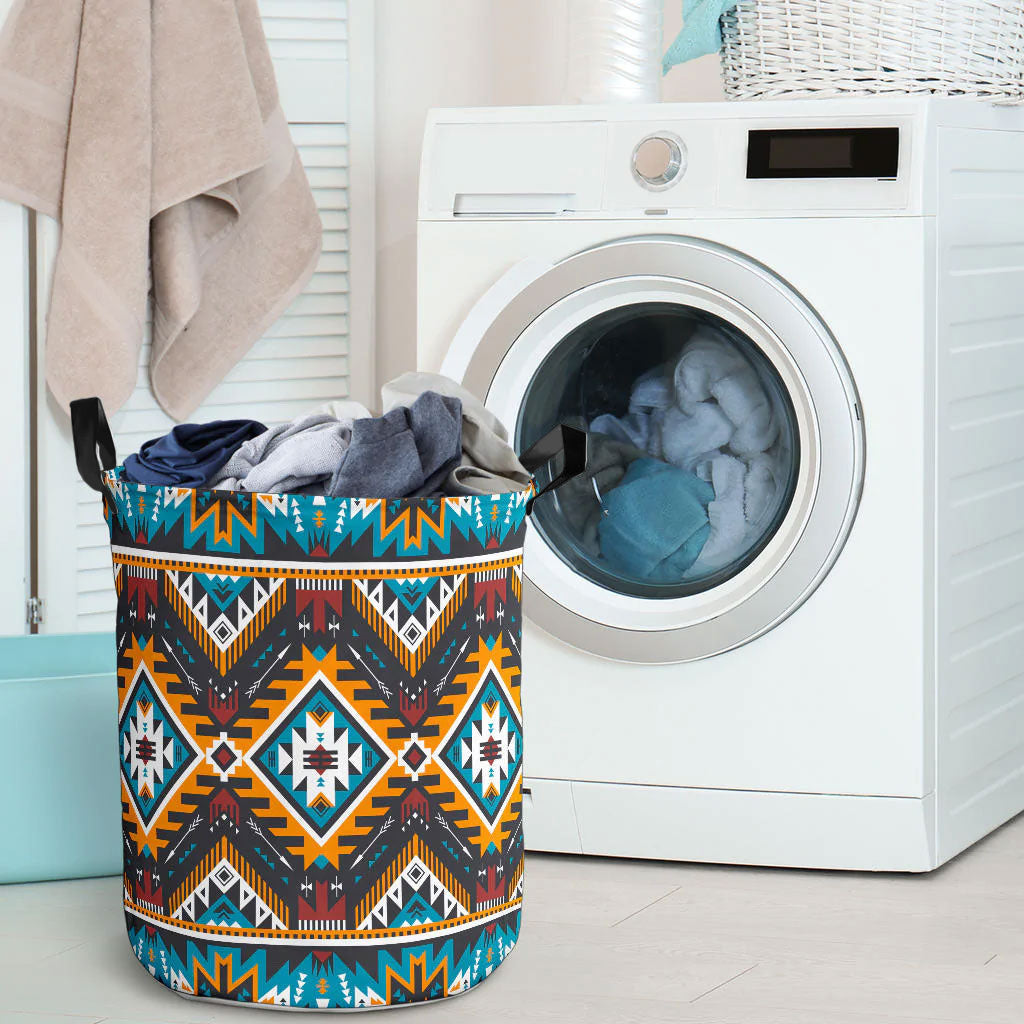 Yellow Aztec Geometric Laundry Basket WCS