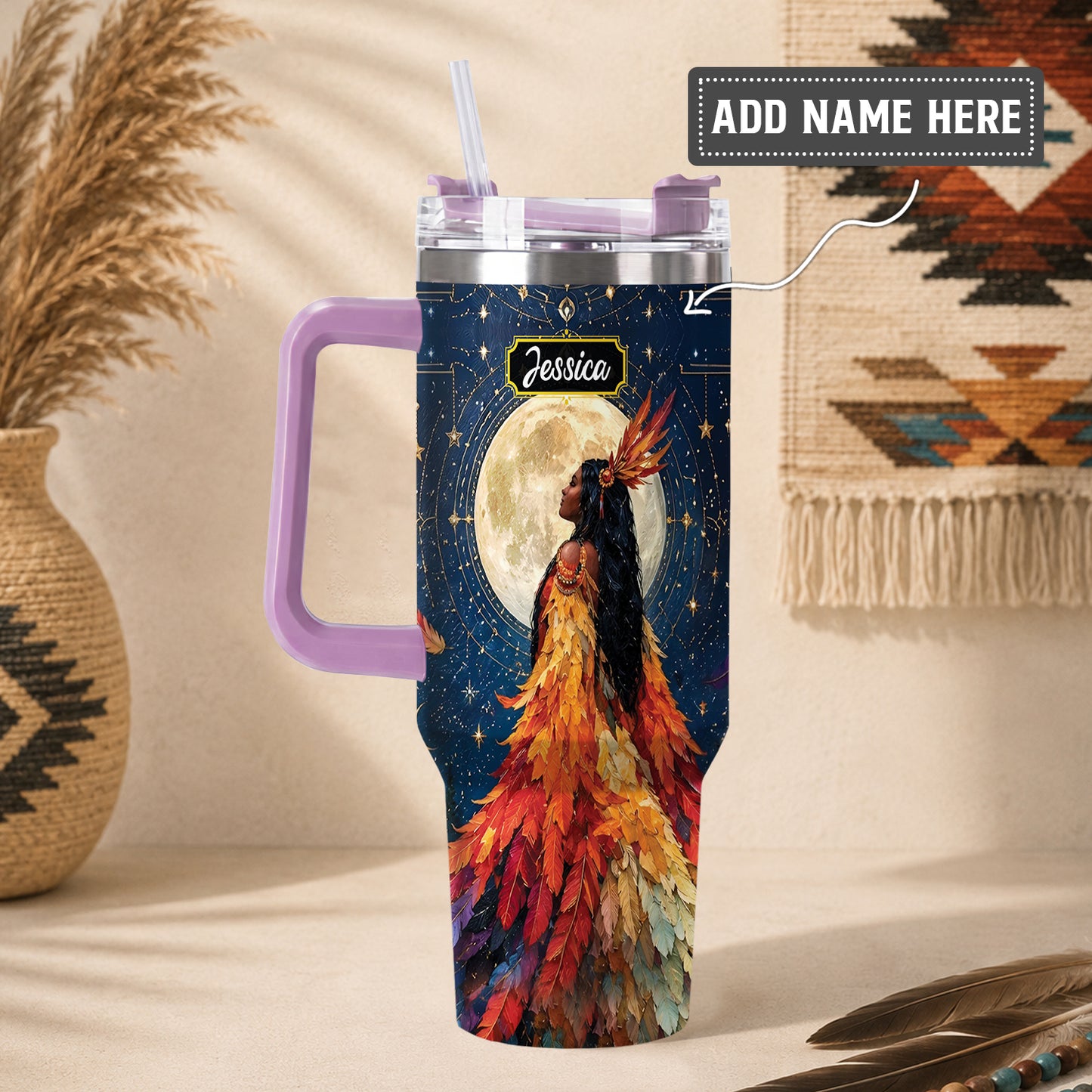 Moonlit Feather Grace Personalized Tumbler