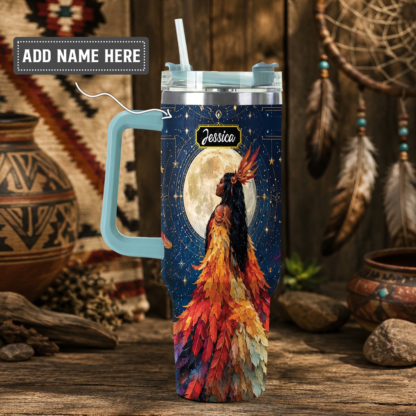Moonlit Feather Grace Personalized Tumbler