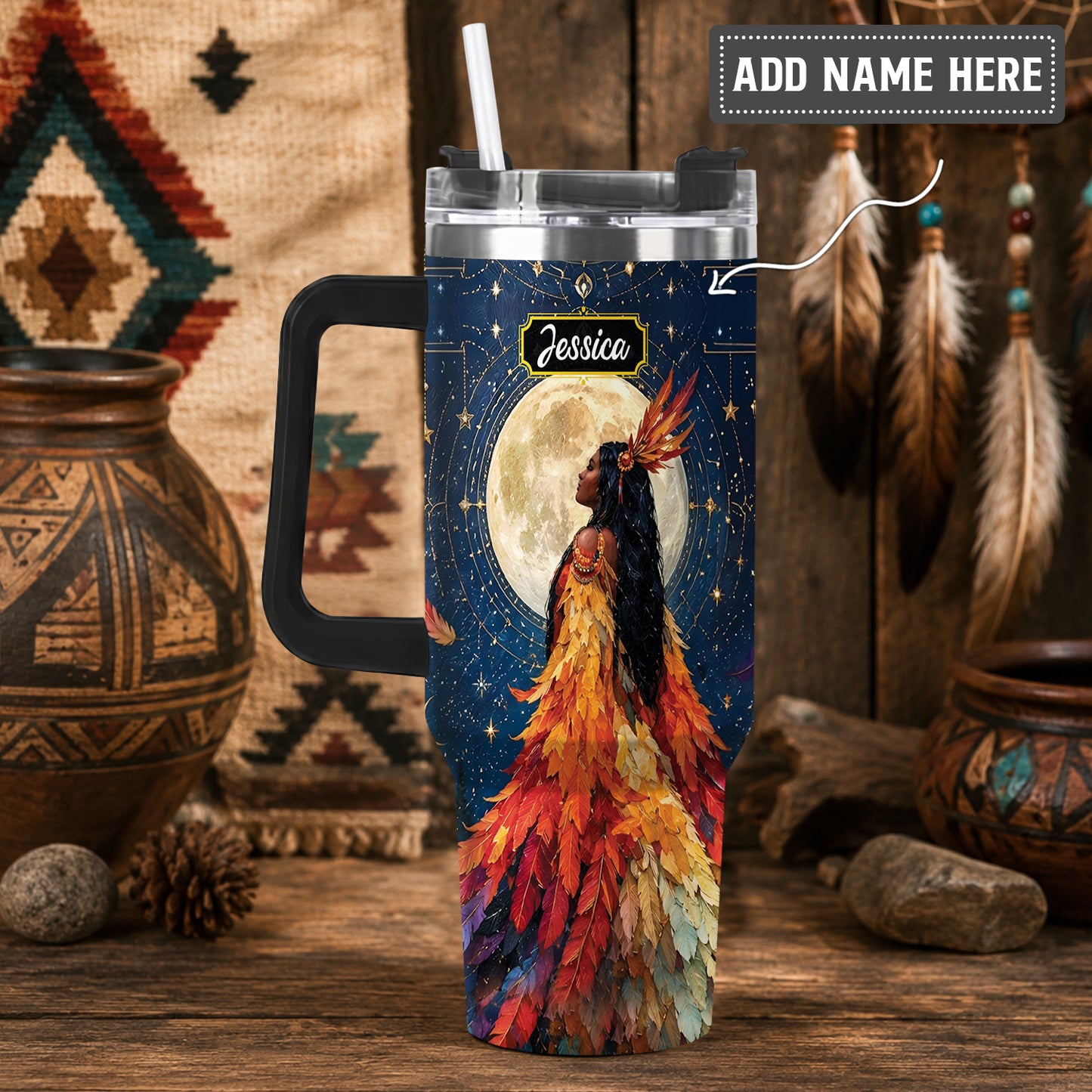 Moonlit Feather Grace Personalized Tumbler