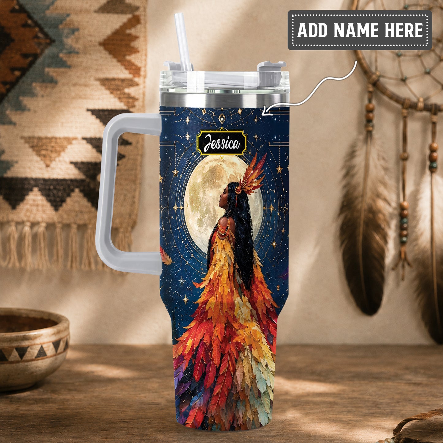 Moonlit Feather Grace Personalized Tumbler