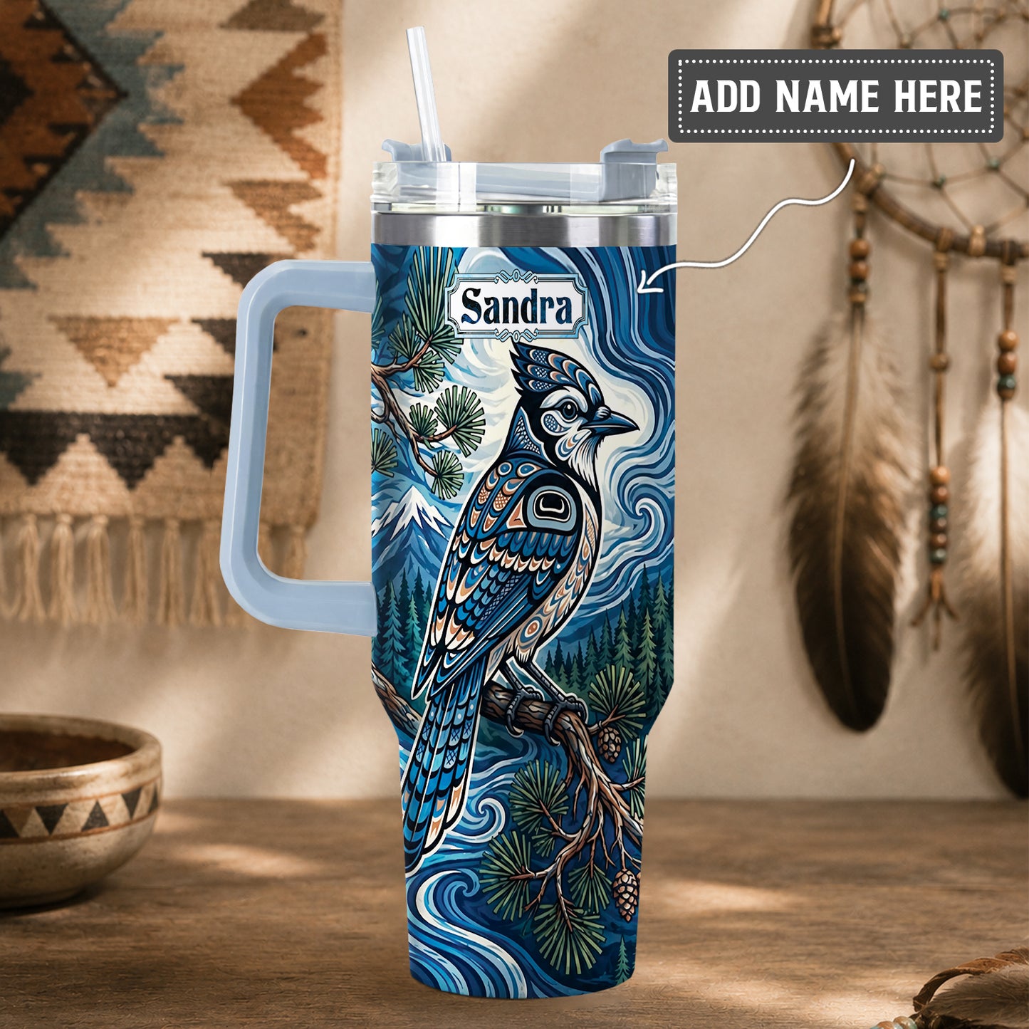 Blue Jay Forest Whispers Personalized Tumbler