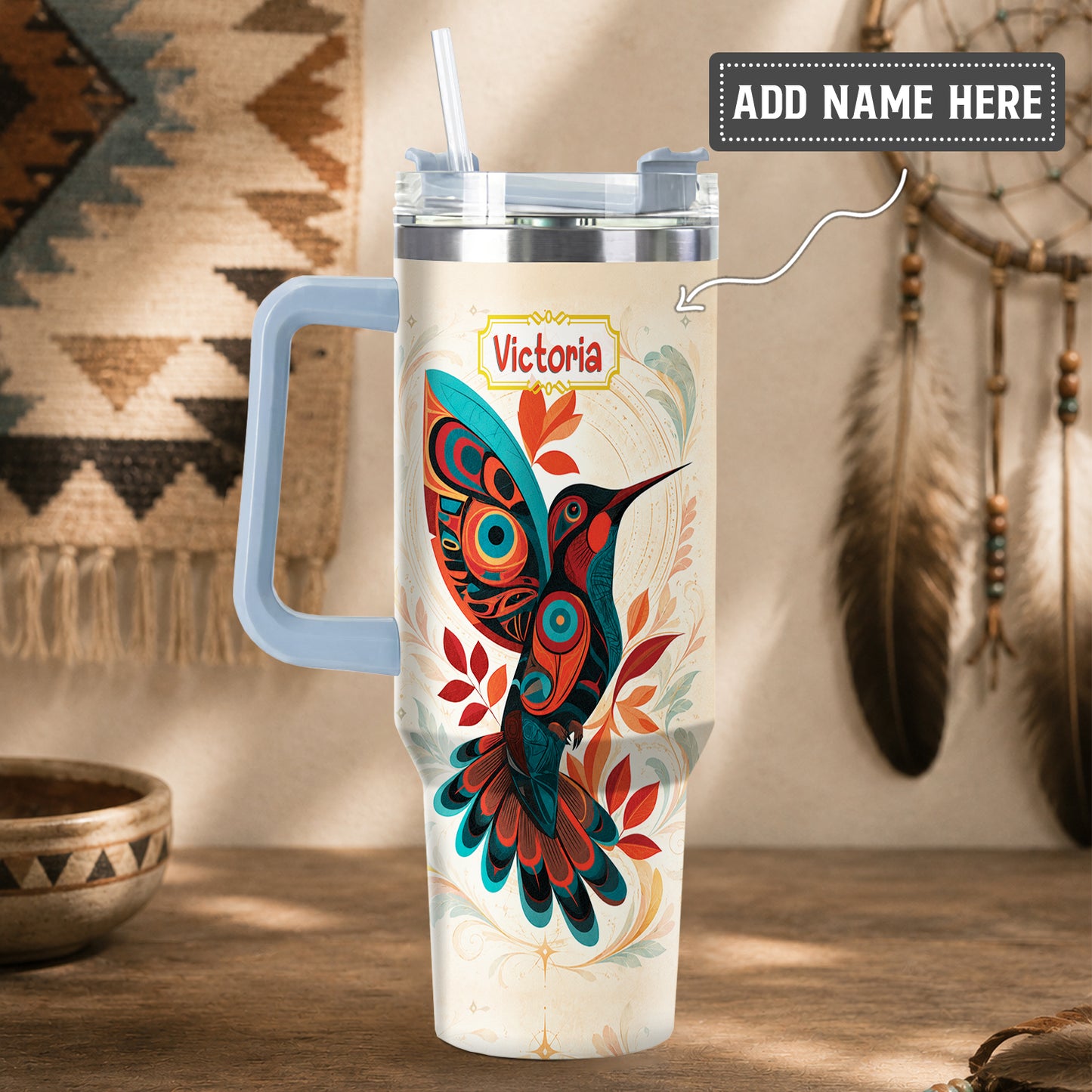 Hummingbird Ember Bloom Personalized Tumbler