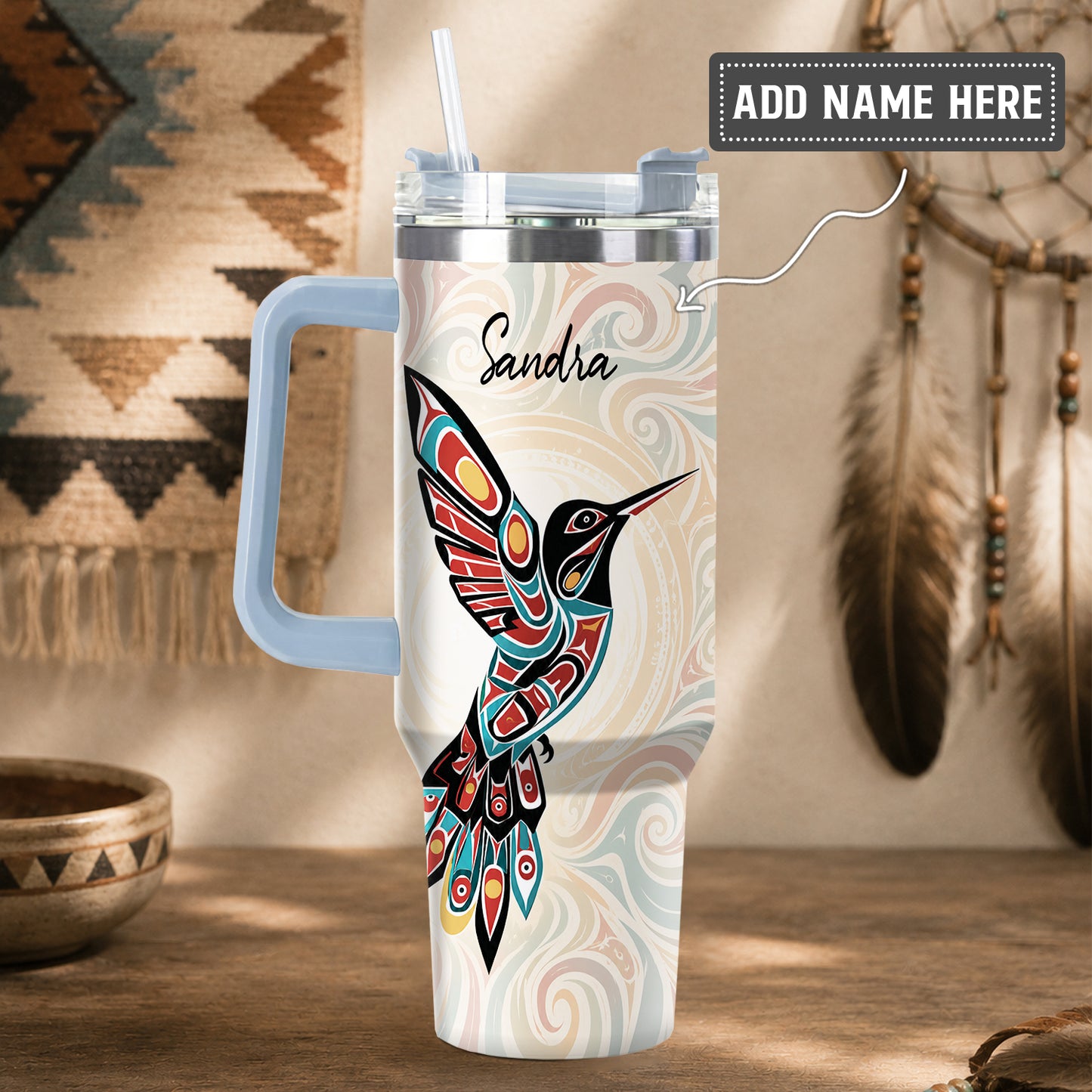 Crimson Hummingbird Grace Personalized Tumbler