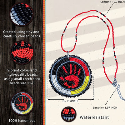SALE 50% OFF - MMIW Handprint Handmade Beaded Patch Necklace Pendant
