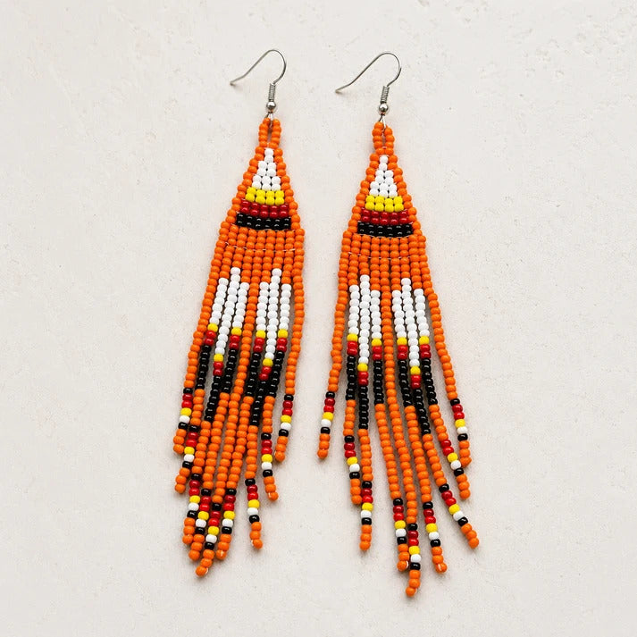SALE 50% OFF -Orange Hope - Beaded Fringe Earrings, Handmade Orange Seed Bead
