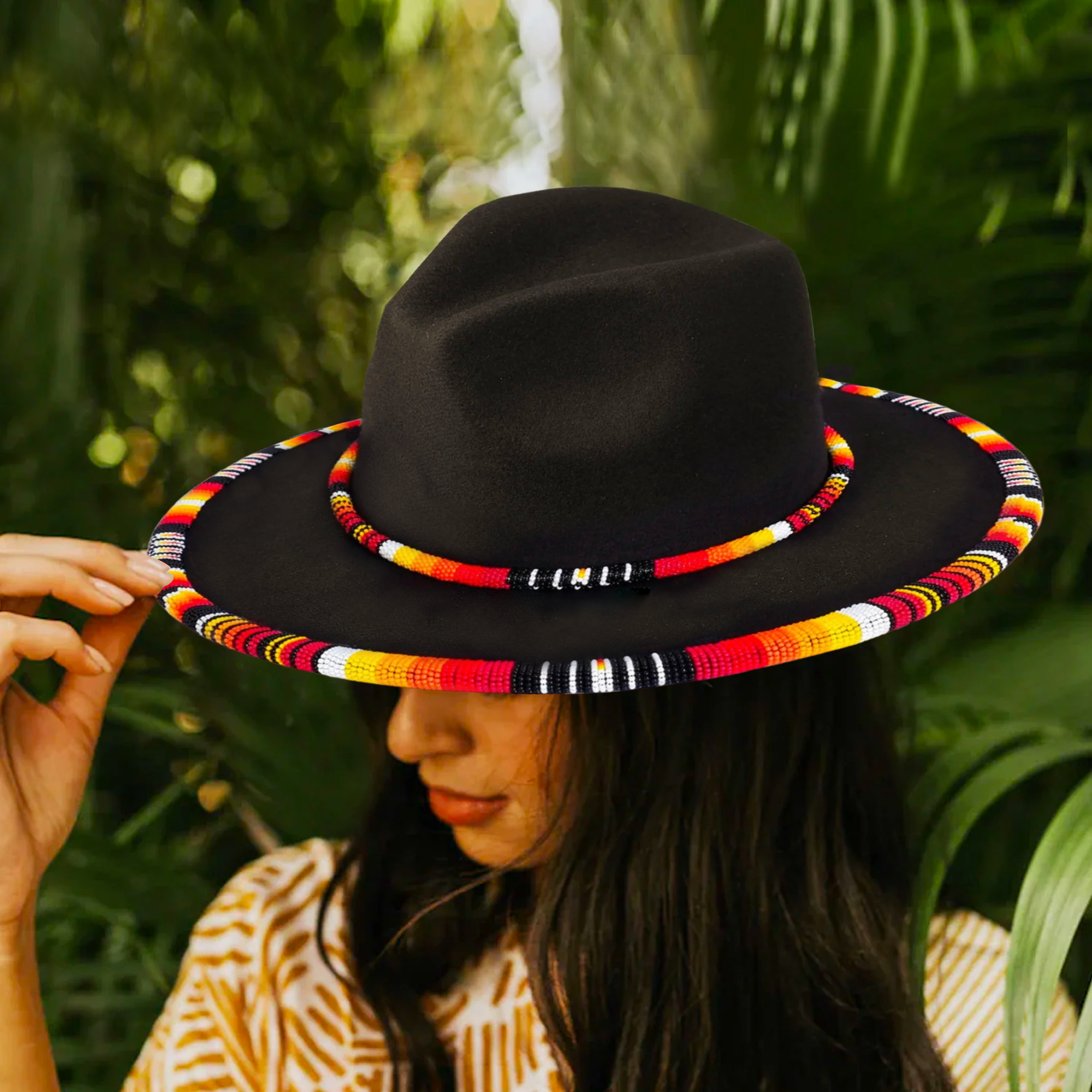 SALE 50% OFF - Orange Line Pattern Beaded Fedora Hatband for Men Women Beaded Brim with Native American Style