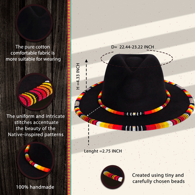 SALE 50% OFF - Orange Line Pattern Beaded Fedora Hatband for Men Women Beaded Brim with Native American Style
